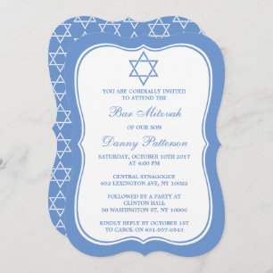 Chic Blue & White Stern von David Bar Mitzvah Einladung