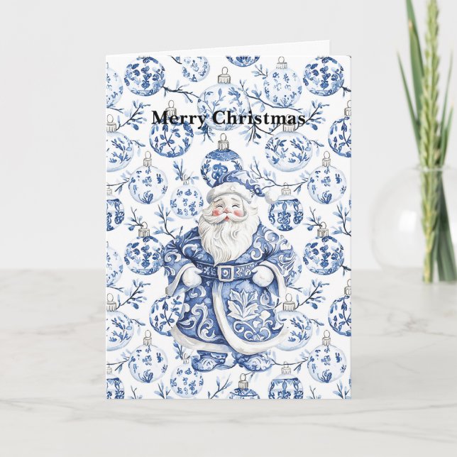 Chic Blue White Weihnachten Karte (Vorderseite)