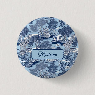 Chic Blue White Weilow Chinoiserie Hütte Button