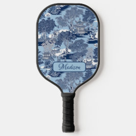 Chic Blue White Weilow Chinoiserie Hütte Pickleball Schläger