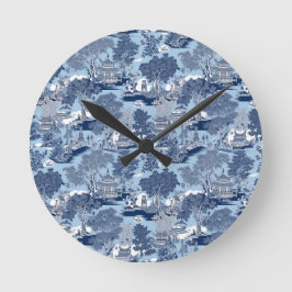Chic Blue White Weilow Chinoiserie Hütte Runde Wanduhr