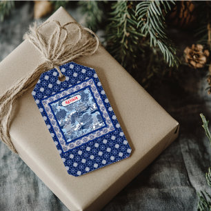 Chic Blue white willow chinoiserie toile monogramm Geschenkanhänger