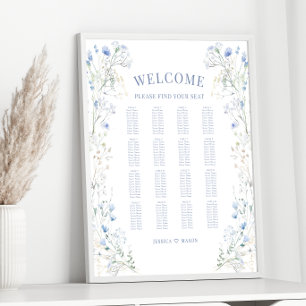 Chic Blue Wildblume Meadow Wedding Chart Poster