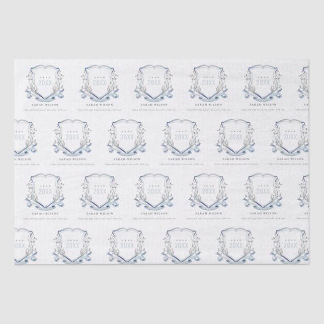 Chic Blue Wildblume Watercolor Wappen Abschluss Seidenpapier (Vorderseite)