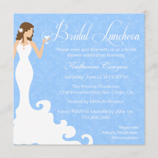 Chic Blue Wine Damask Bridal Luncheon Einladung