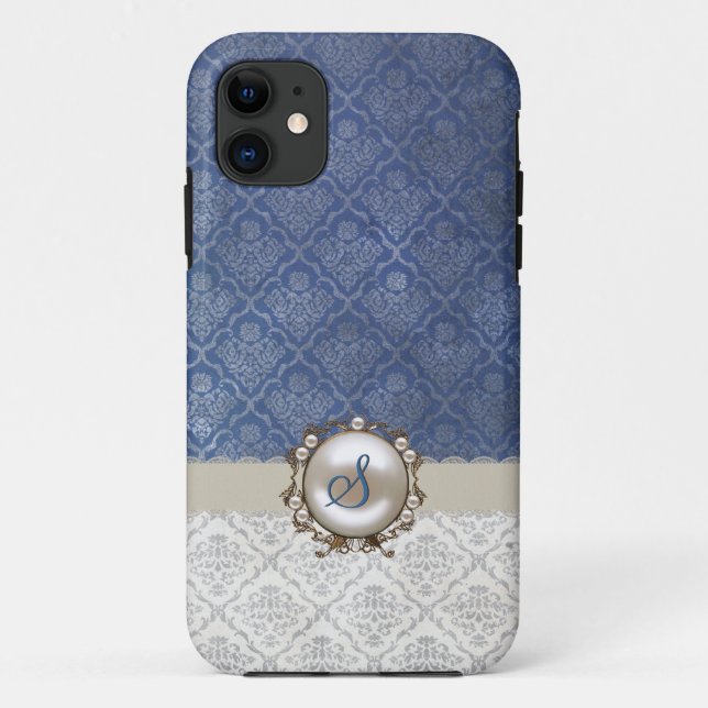 Chic Blue & Winter White Damask iPhone 5 Fall Case-Mate iPhone Hülle (Rückseite)