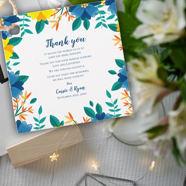 Chic Blue Yellow Floral Wedding Danke für Ihre Nac Geschenkanhänger (Chic Blue Yellow Floral Wedding Thank you Message Favor Tags)