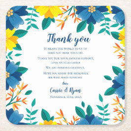 Chic Blue Yellow Floral Wedding Danke für Ihre Nac Rechteckiger Pappuntersetzer