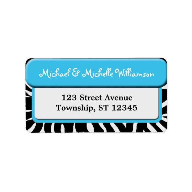 Chic Blue Zebra Print Address Labels Adressaufkleber (Vorne)