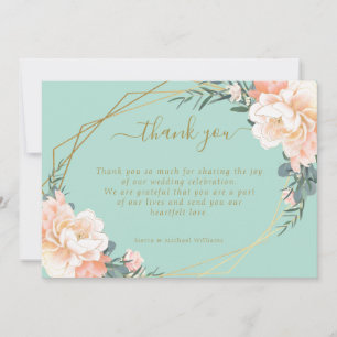Chic Blues Peach Gold Mint Green Wedding Dankeskarte