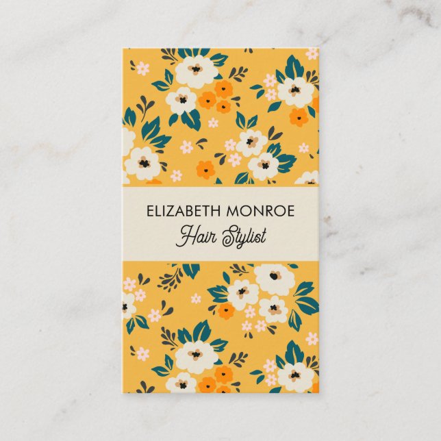 Chic Blume auf Gold Salon Haare Stylist Makeup Terminkarte (Vorderseite)