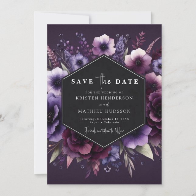 Chic Blume Lila Blumenhochzeit Save The Date (Vorderseite)