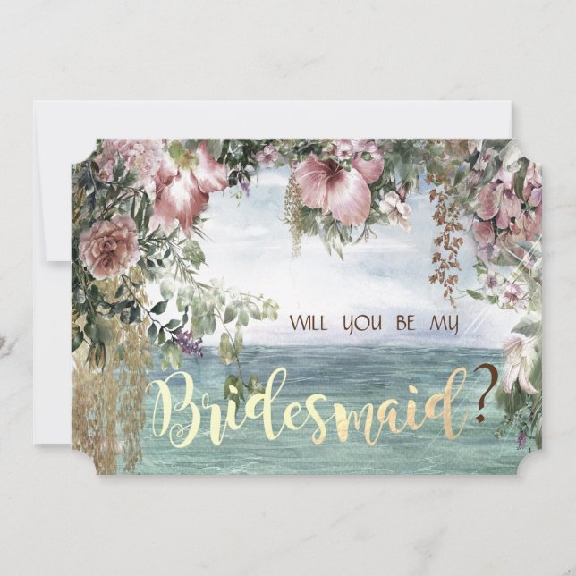 Chic Blume Ocean Bridesmaid Card Einladung (Vorderseite)