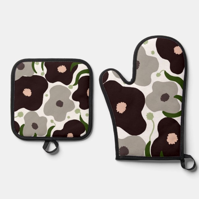 Chic Blume Oven Mitt und Potholder Ofenhandschuh & Topflappen-Set (Vorderseite)