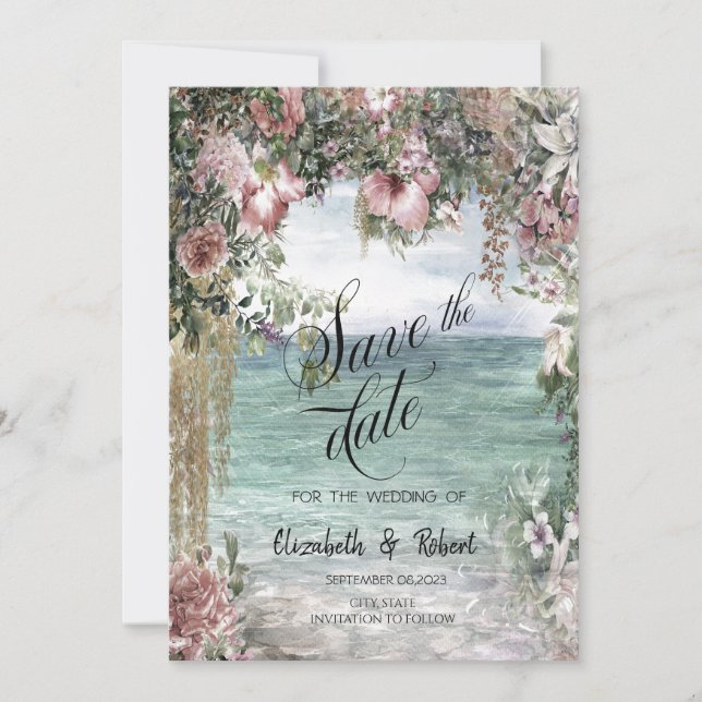 Chic Blume Ozean Save the Date (Vorderseite)