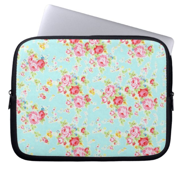 Chic-Blumen Rose der Vintagen BlumenRosen blaue Laptopschutzhülle (Vorderseite)