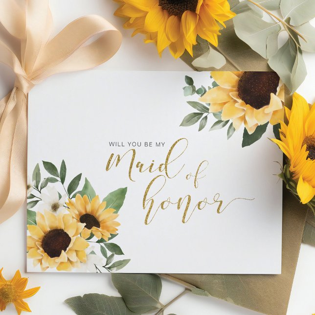 Chic Blumenblume wird Trauzeugin sein Einladungspostkarte (Chic Floral Sunflower Will You Be Maid of Honor Invitation Postcard)