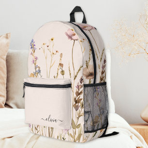 Chic Blumendruck Custom Schrift Name Wildblume Bedruckter Rucksack