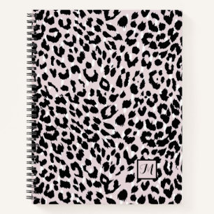 Chic Blush and Black Animal Print with Monogram Notizbuch