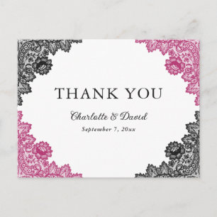 Chic Blush and Black Floral Lace Wedding Vielen Da Postkarte