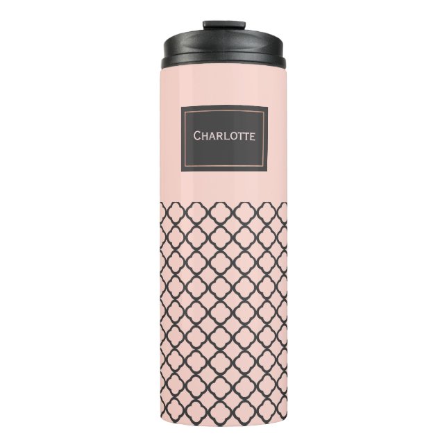 Chic Blush and Black Pattern Thermal Tumbler Thermosbecher (Vorderseite)