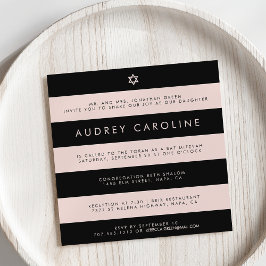 Chic Blush and Black Stripe Bat Mitzvah Einladung