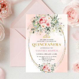 Chic Blush and Gold Boho Quinceañera Invitation Einladung