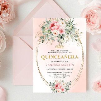 Chic Blush and Gold Boho Quinceañera Invitation Einladung