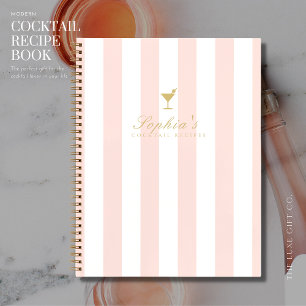 Chic Blush and Gold Strip Blank Cocktail Rezept Notizbuch