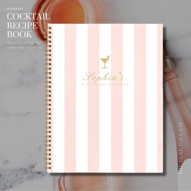 Chic Blush and Gold Strip Blank Cocktail Rezept Notizbuch (Von Creator hochgeladen)