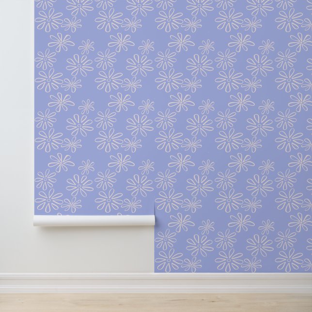 Chic Blush auf Periwinkle Blue Blume Doodle Tapete (Anwendung)