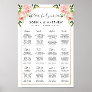 Chic Blush Blues Blume Hochzeitsdiagramm Poster