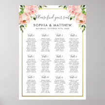Chic Blush Blues Blume Hochzeitssitzplan A2