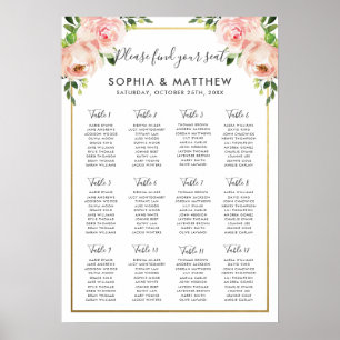 Chic Blush Blues Blume Hochzeitssitzplan A2 Poster