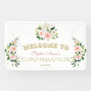 Chic Blush Blume Girl Confirmation Begrüßungszeich Banner