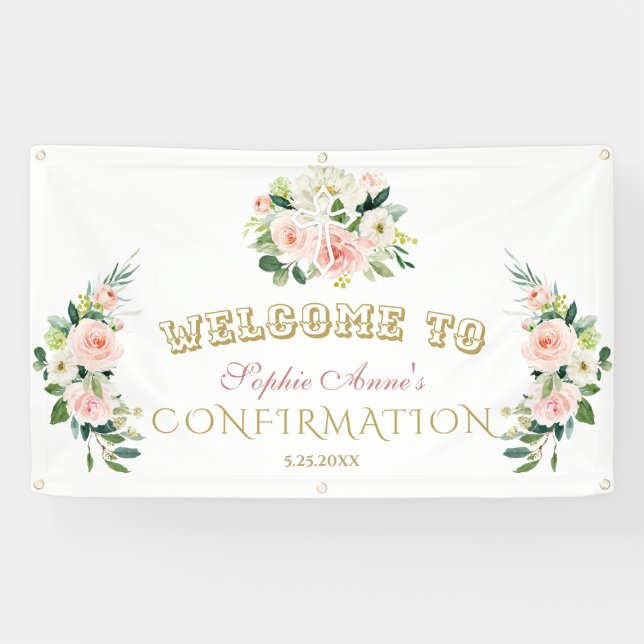Chic Blush Blume Girl Confirmation Begrüßungszeich Banner (Horizontal)