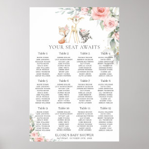 Chic Blush Blumengrün Sitzplan Poster