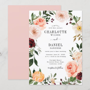 Chic Blush & Burgund Blumenzange Einladung