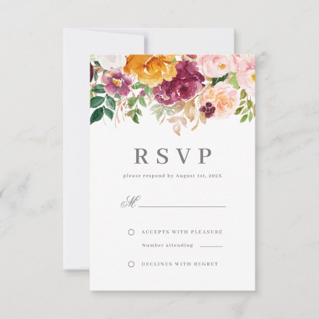 Chic Blush & Burgund Blumenzwiebeln RSVP Karte (Vorderseite)