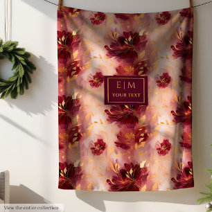 Chic Blush Burgundi Gold Watercolor Boho Custom Fleecedecke