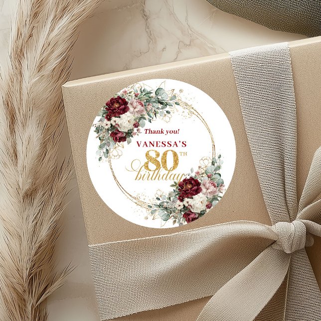 Chic Blush Burgundy 80. Geburtstag Aufkleber (Chic Blush Burgundy 80th Birthday Stickers)