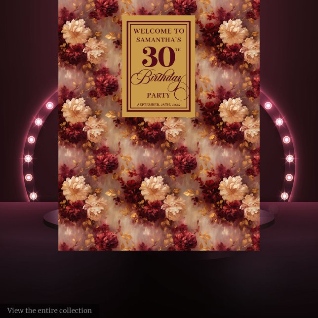 Chic Blush Burgundy Gold 30. Geburtstag Hintergrun Wandteppich (Chic Blush Burgundy Gold 30th Birthday Backdrop Decor)