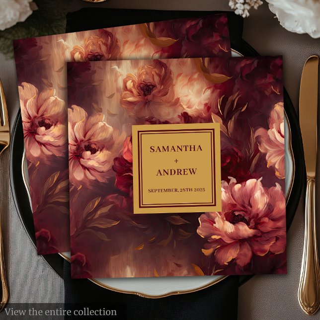 Chic Blush Burgundy Gold Floral Wedding Napkins Serviette (Chic Blush Burgundy Gold Floral Wedding Napkins)