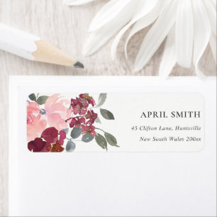 CHIC BLUSH BURGUNDY WATERCOLOR ROSE FLORAL ADRESSE
