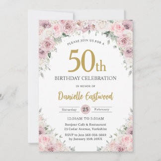 Chic Blush Dusty Pink Floral 50. 60. Geburtstag Einladung
