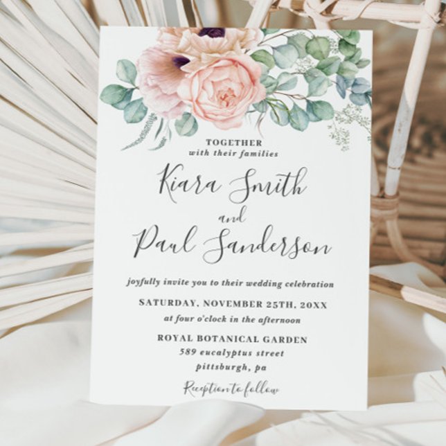Chic Blush Dusty Pink Floral Eukalyptus Wedding Einladung (Von Creator hochgeladen)