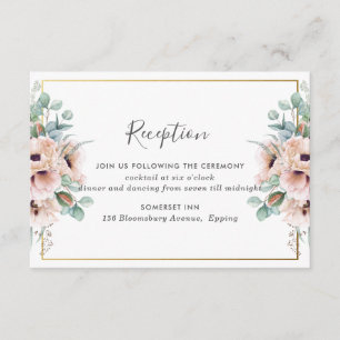 Chic Blush Dusty Pink Floral Hochzeitsempfang Begleitkarte