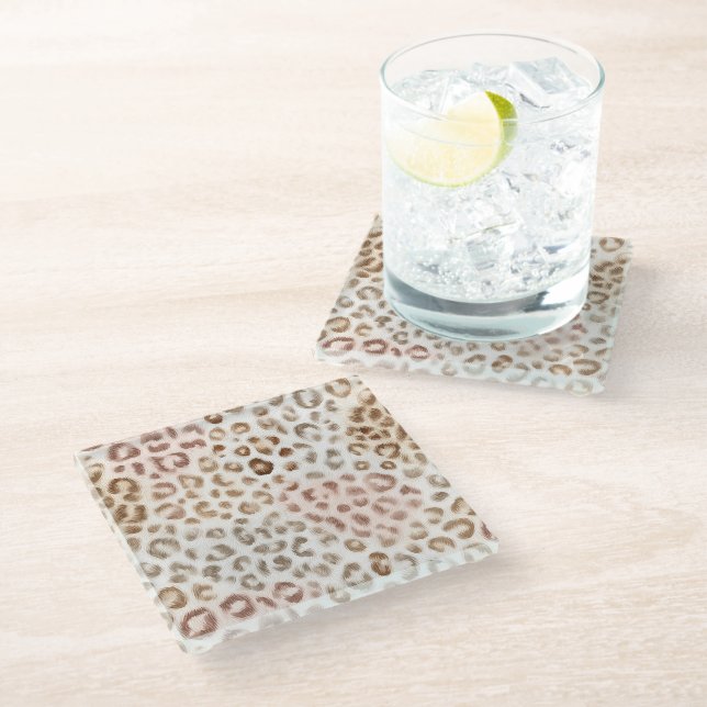 Chic Blush Elfenbein Leopard   Glasuntersetzer (Schrägansicht)