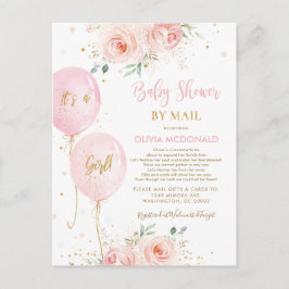 Chic Blush Floral Balloons Baby Dusche by Mail Postkarte