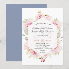Chic Blush Floral Geometric Dusty Blue Wedding Einladung